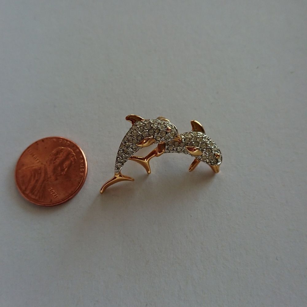 Swarovski clear crystal dolphin brooch pin